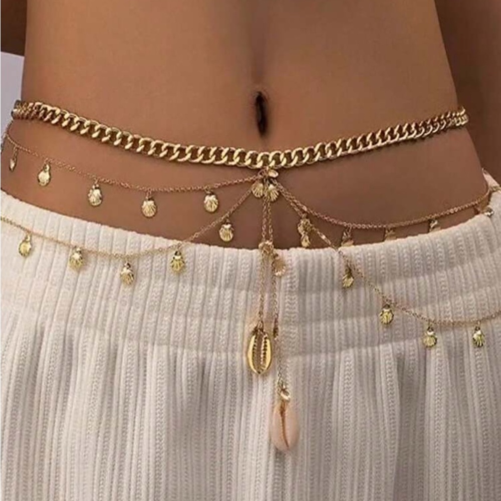 Gold Shell Charm Belt N899 - Picture 2 of 4